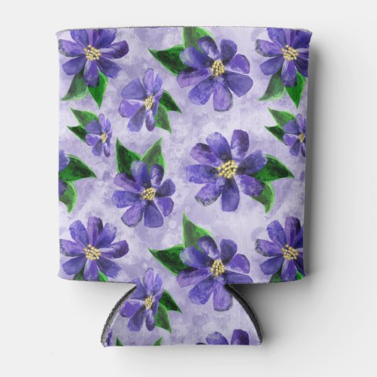 Paarse Waterverf Floral Pattern Periwinkle Blikjeskoeler (Voorkant)