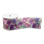 Paarse Waterverf Floral Pattern Satijnen Lint (Spoel)