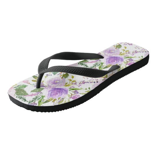 Paarse Waterverf Floral Pattern Teenslippers (Schuin)