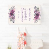 Paarse Waterverf Floral Quinceañera Welkom Banne Spandoek (Insitu)