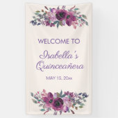 Paarse Waterverf Floral Quinceañera Welkom Banne Spandoek (Verticaal)