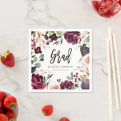 Paarse waterverf floral + script graduatie party servet (Insitu)