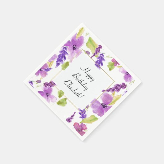  Paarse Waterverf Floral Servetten (Hoek)