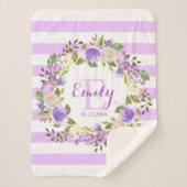 Paarse Waterverf Floral Stripes Girl Nursery Baby Sherpa Deken (Voorkant)
