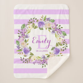 Paarse Waterverf Floral Stripes Girl Nursery Baby Sherpa Deken