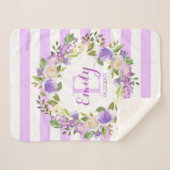Paarse Waterverf Floral Stripes Girl Nursery Baby Sherpa Deken (Voorkant (horizontaal))