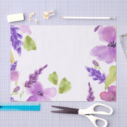 Paarse Waterverf Floral Tissuepapier (Craft)
