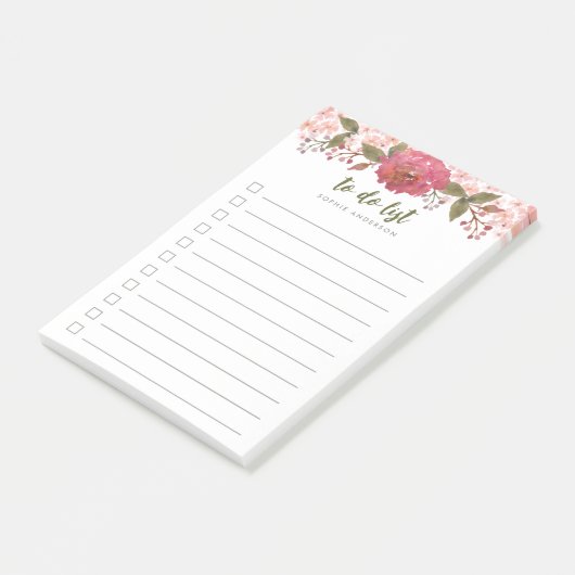 Paarse Waterverf Floral to do list Post-it® Notes (Schuin)