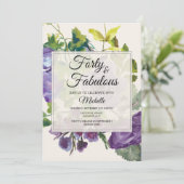 Paarse Waterverf Floral Vines 40e verjaardag Kaart (Staand voorkant)