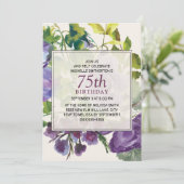 Paarse Waterverf Floral Vines 75e verjaardag Kaart (Staand voorkant)