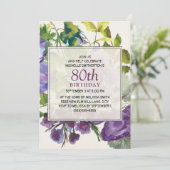 Paarse Waterverf Floral Vines 80e verjaardag Kaart (Staand voorkant)