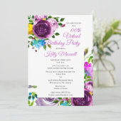 Paarse Waterverf Floral virtuele verjaardag Kaart (Staand voorkant)