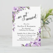 Paarse Waterverf Floral We kregen een gehuwde Typo Kaart (Staand voorkant)