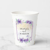 Paarse Waterverf Floral Weddenschap Cup Papieren Bekers (Voorkant)