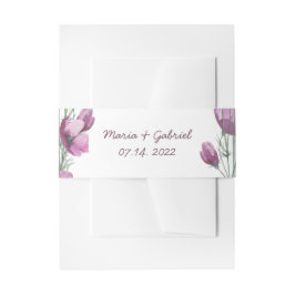 Paarse waterverf. Floral Wedding Belly Band Uitnodigingen Wikkel