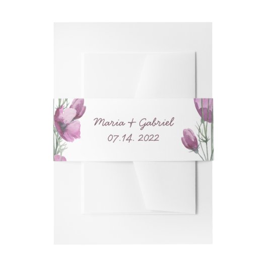 Paarse waterverf. Floral Wedding Belly Band Uitnodigingen Wikkel (Voorkant Voorbeeld)