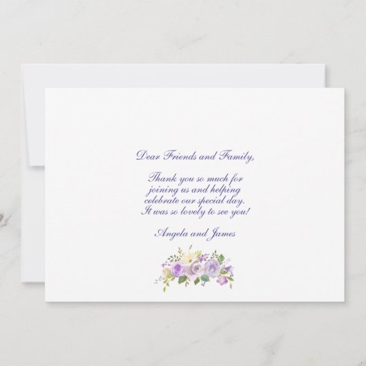 Paarse Waterverf Floral Wedding Foto Bedankkaart (Achterkant)