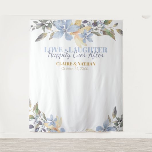 Paarse Waterverf Floral Wedding Foto Booth Wandkleed (Voorkant)