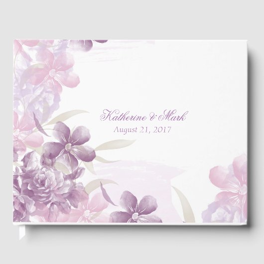 Paarse Waterverf Floral Wedding Guest Book Gastenboek (Voorkant)