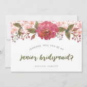 Paarse Waterverf Floral Wedding Junior Bridesmaid Kaart (Voorkant)