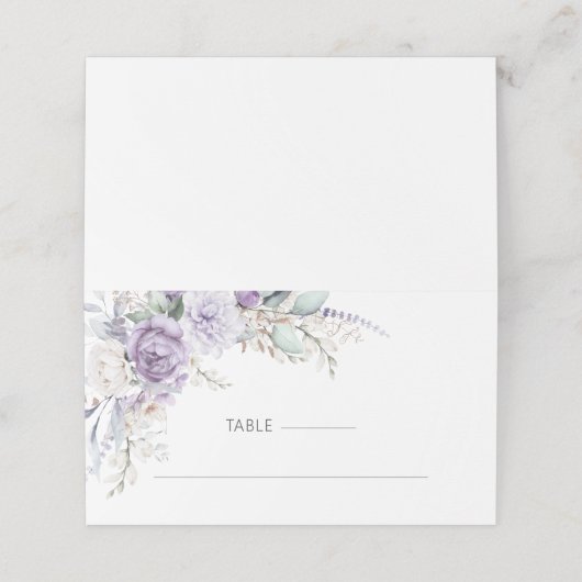 Paarse Waterverf Floral Wedding Plaatskaartje (Buitenkant ongevouwen)