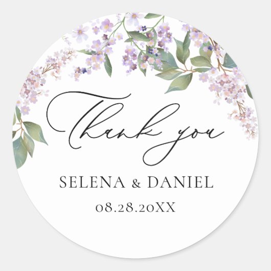 Paarse Waterverf Floral Wedding Ronde Sticker (Voorkant)