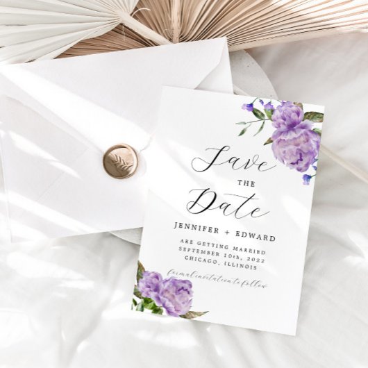 Paarse Waterverf Floral Wedding Save The Date