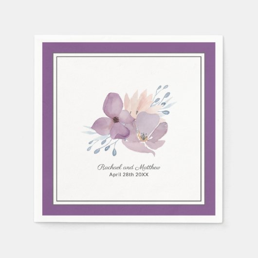 Paarse Waterverf Floral Wedding Servet (Voorkant)