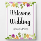 Paarse Waterverf Floral Wedding Welcome Plaque Fotoplaat (Voorkant)