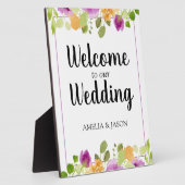 Paarse Waterverf Floral Wedding Welcome Plaque Fotoplaat (Zijkant)