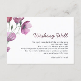 Paarse waterverf. Floral Wedding Wishing Well Informatiekaartje