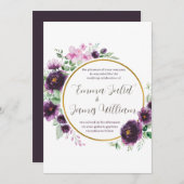 Paarse Waterverf Floral Wreath Wedding Kaart (Voorkant / Achterkant)