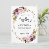 paarse waterverf florale herfst bruiloft kaart (Staand voorkant)