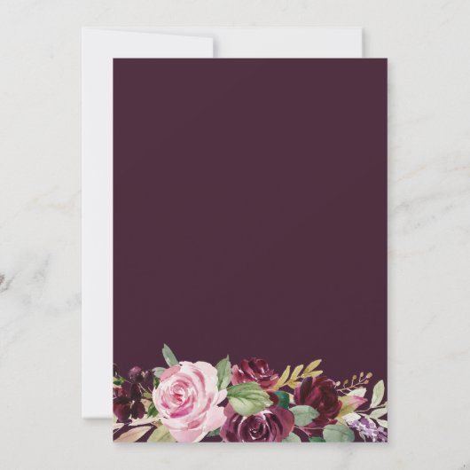 paarse waterverf florale herfst bruiloft kaart (Achterkant)
