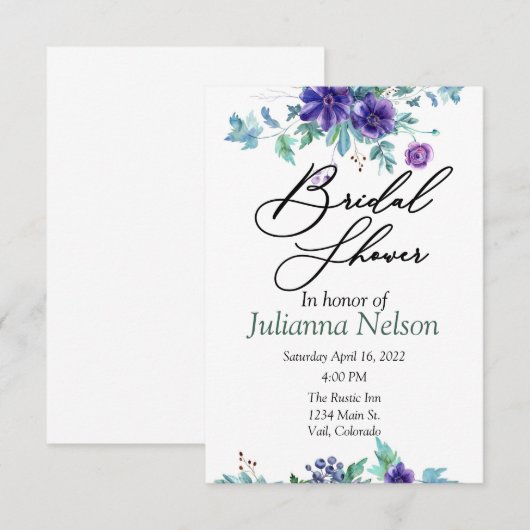 Paarse waterverf florale uitnodiging (Voorkant / Achterkant)