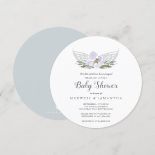 Paarse Waterverf Florals Angel Wings Baby shower Kaart