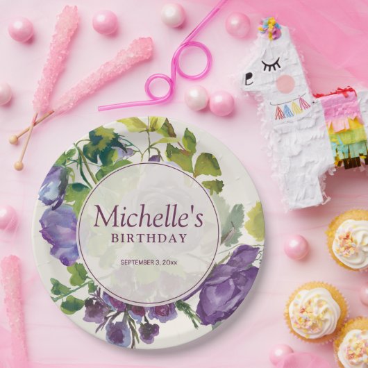 Paarse Waterverf Florenz Geboortedatum Papieren Bordje (Feest)