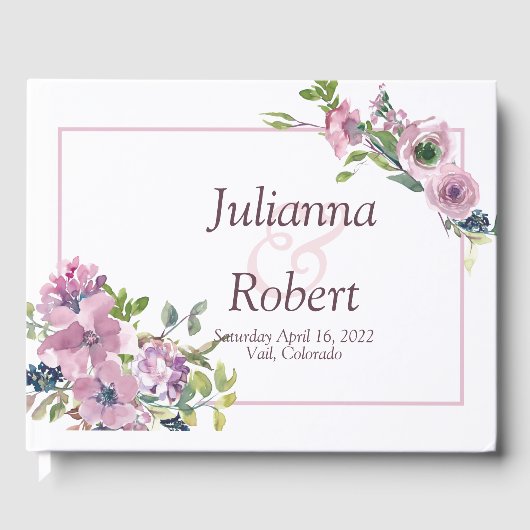 Paarse waterverf florerende bruiloft gastboek gastenboek (Voorkant)