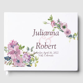 Paarse waterverf florerende bruiloft gastboek gastenboek