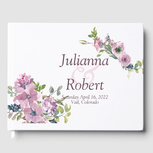 Paarse waterverf florerende bruiloft gastboek gastenboek (Voorkant)