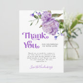 Paarse Waterverf Flower Baby shower Bedankkaart (Staand voorkant)