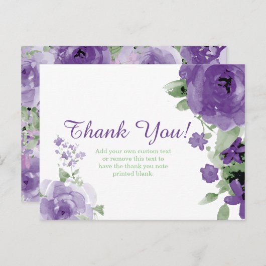 Paarse, Waterverf, Flower Dank u kaarten (Voorkant / Achterkant)