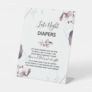Paarse Waterverf Flowers Baby shower Diapers Sign. Reclamebord Met Voetstuk