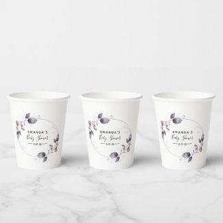 Paarse Waterverf Flowers Baby shower Papieren kopj Bekers