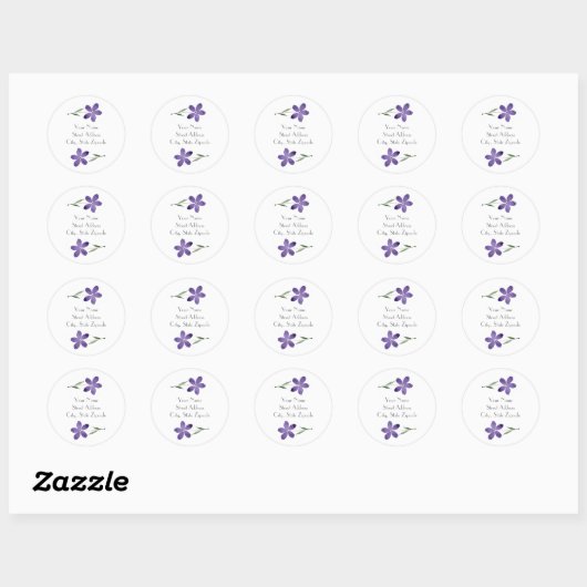 Paarse Waterverf Flowers Labels (Vel)