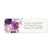 Paarse Waterverf Flowers Return Address Label (Voorkant)