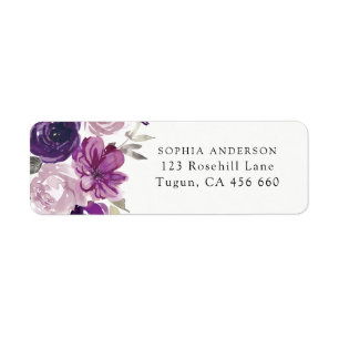Paarse Waterverf Flowers Return Address Label