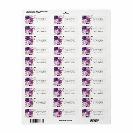 Paarse Waterverf Flowers Return Address Label (Full Sheet)