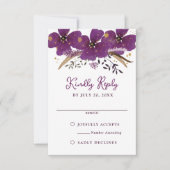 Paarse Waterverf Flowers RSVP Reageer Kaart (Voorkant)