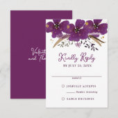 Paarse Waterverf Flowers RSVP Reageer Kaart (Voorkant / Achterkant)